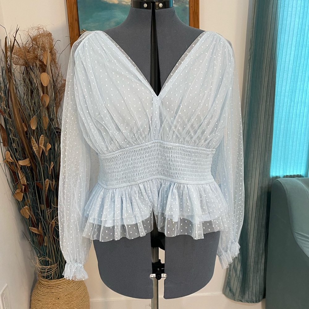 Ice Blue Polkadot Blouse